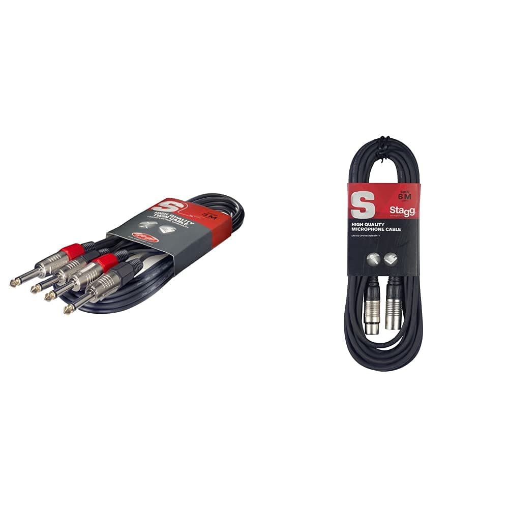 Stagg STC6P 6 m 2x Jack Twin Cable & SMC6 6 metre standard microphone cable