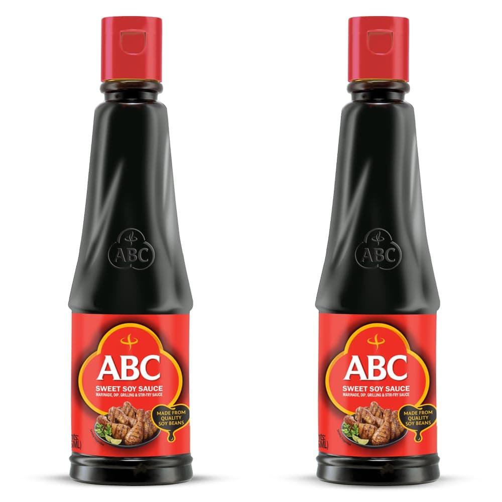 ABC Sweet Soy, Black Dark Marinade, 20.3 Oz (Pack of 2), Savory Sauce, Dip, Stir-fry, Glaze, Vegan, No MSG, Plant-based, Halal, Umami Flavor, Indonesian Kecap Manis Made with Coconut Sugar