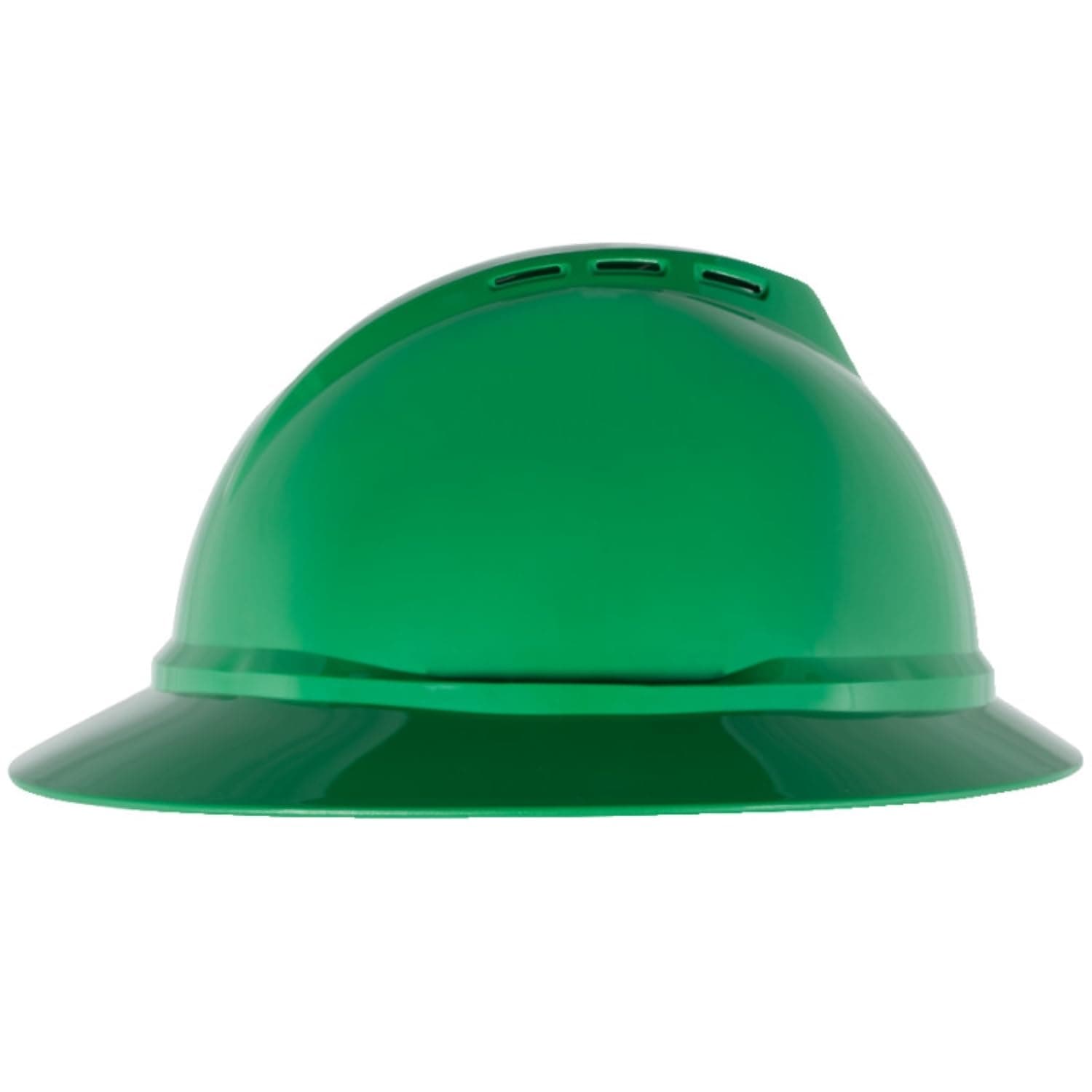 MSA 10168438 V-Gard 500 Full-Brim Hard Hat With 6-Point Fas-Trac III Ratchet Suspension | Polyethylene Shell, Superior Impact Protection, Self Adjusting Crown Straps - Standard Size in Green