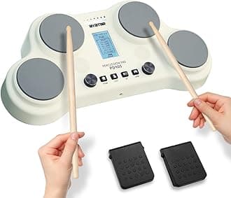 PD405 Electric Drum Pad Tabletop Electronic Drum Set, With 163 Sounds, Coach & Game Features, 2 Pedals and Drum Sticks, Christmas Gift
