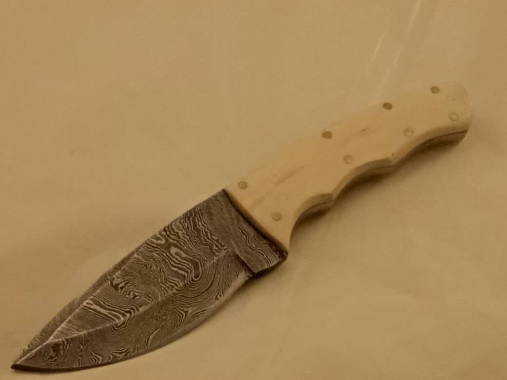 8 inch Fixed Blade Bowie Knife- Handmade Damascus Knife- Decorative Knives, Camping Survival Knife, and Hunting Knife with Beautiful Camel Bone Handle, Sharp Blade with Leather Sheath