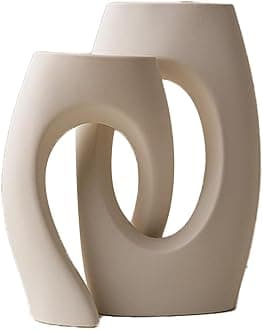 Modern Ceramic Vase - Artistic Cross Tube Design, Handcrafted Jingdezhen Cream Style Home Centerpiece for Flowers, Bouquet & Pampas Decor (White)