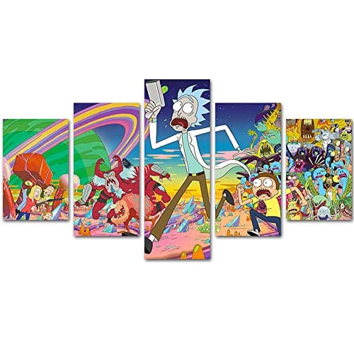 MingTing - 5 Panel Canvas Wall Art Rick and Morty Poster Painting Modern Home Decor for Living Room Kid Room (55x100cm No Frame)