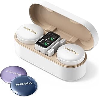 AnkerWork M650 Wireless Lavalier Microphone by Anker, Pro Noise Cancellation, Swap Colorful Covers, 2-Channel Quality Pickup, 200m Transmission, 15H Battery, Easy to Use for Vlogs, Not for Conference