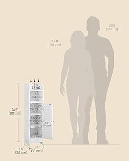VASAGLE Small Storage Corner Floor Cabinet with Door, 7.9 x 7.1 x 31.5 Inches, Narrow Toilet Paper Storage Holder, Adjustable Shelves, for Bathroom, Living Room, Small Spaces, Cloud White UBBC310W01