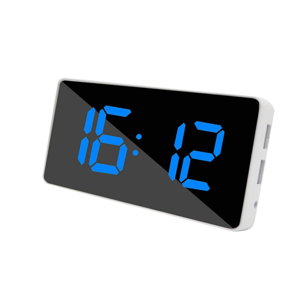 Wzxhew Charge LED Timer Double Clock Large USB Snooze Alarm Digital Display Mirror Clock (Blue, One Size)