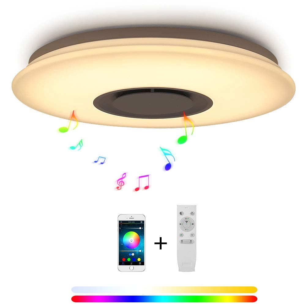 YEEZET 24W Music Bluetooth Speaker Remote LED Ceiling Lights with Smartphone APP Control, RGB Color Changing, Flush Mount for Living Room, Bedroom, Dining Room