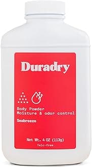 Duradry Body Powder - Sweat Defense & Odor Control, Sweat Absorbing, Anti-Chaffing, All Natural Powder, Talc-Free, Prevents and Eliminates Any Body Odor Naturally - Seabreeze, 4oz