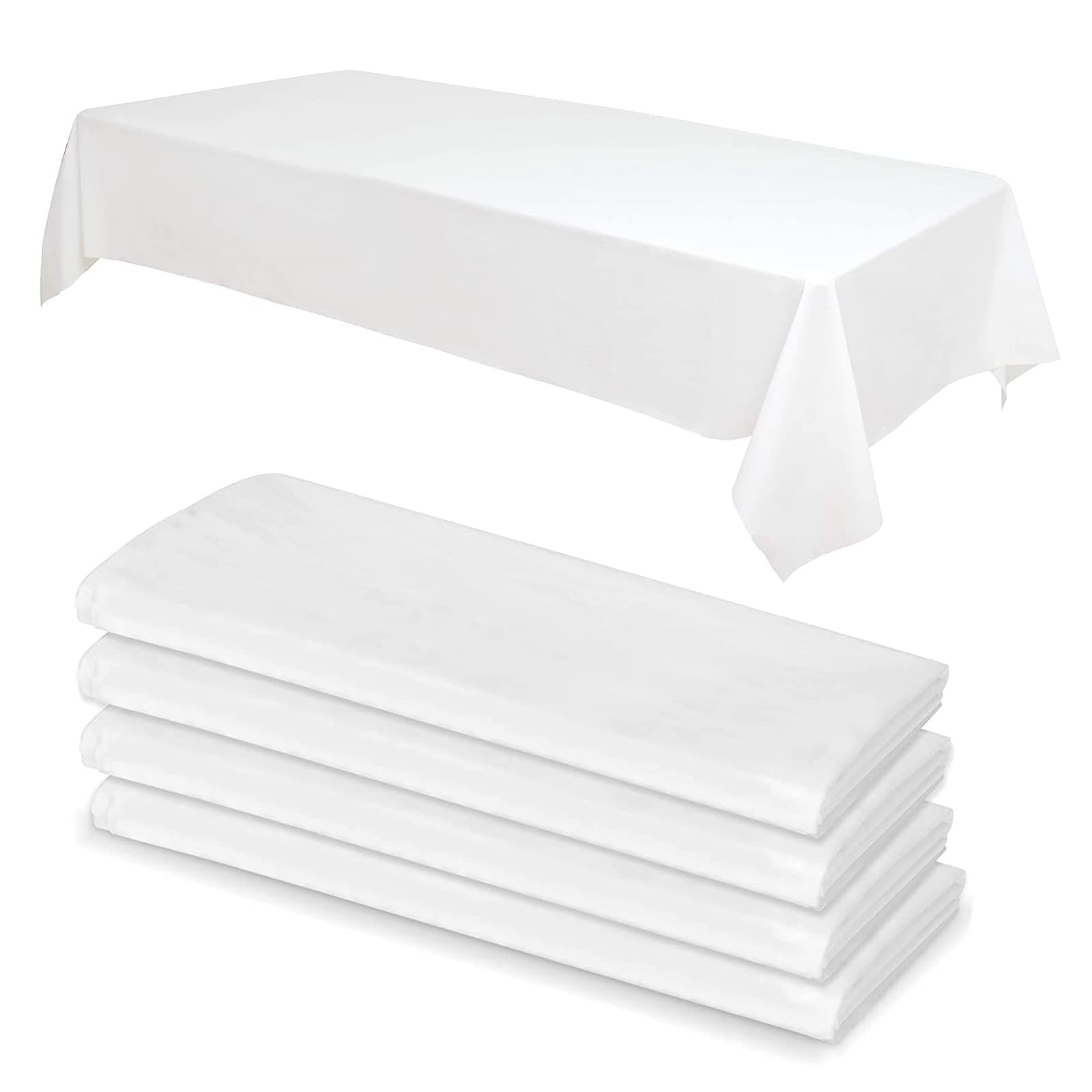 CYH 4 Pack White Disposable Tablecloths - 54" x 108" Premium Plastic Tablecloths │ Rectangle White Plastic Table Cover │ Plastic Table Cloth │ for Picnic Weddings Birthday Indoor or Outdoor Parties