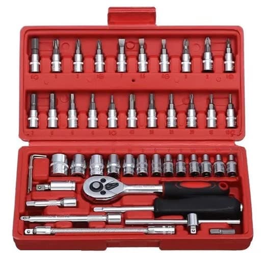 Raptas 46Pcs All Purpose 1/4"inch Ratchet Socket Spannar Set with Extension Rod and Carry Box for Automobiles/Bike/Car Repair Tools Kit Socket Set