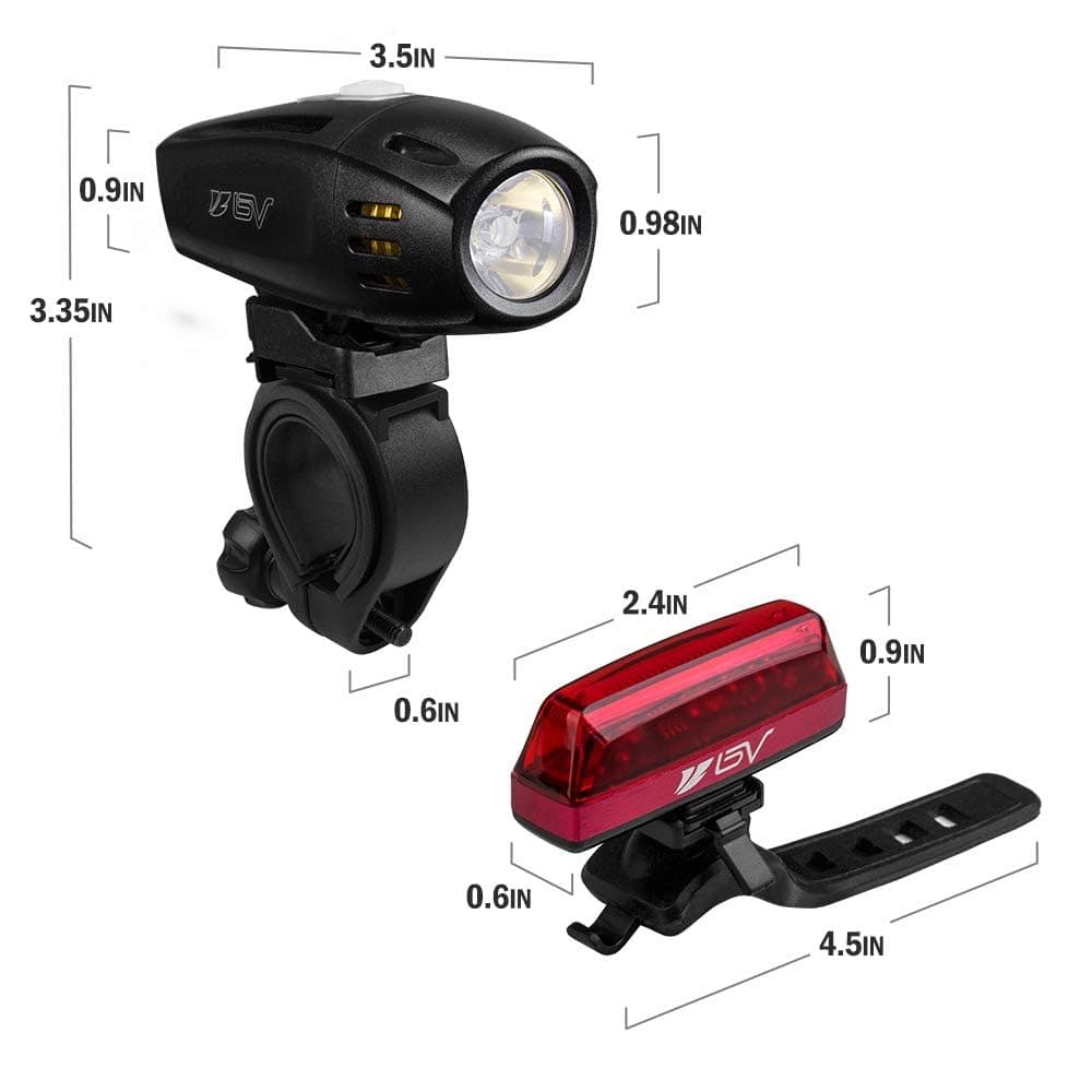 BV Super Bright USB Rechargeable Bike Light Set, Headlight with Free Taillight, Three Light Modes, Water Resistant IP44 - Fits All Bicycles with Two Mounting Options