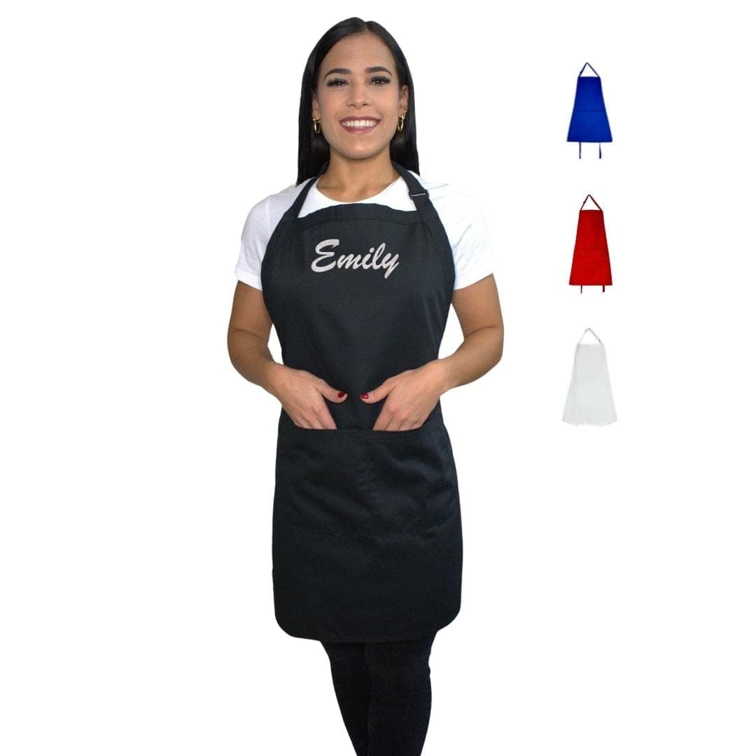 Personalized Apron for Men & Women | Add Your Name Text | Custom Embroidered Apron with Adjustable Bib & Large Front Pockets