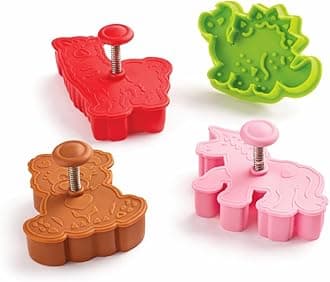 Animal Cookie Cutters, Set of 4, Spring-Action Embossing Cutters For Cookies, Fondant, And Pastry Dough