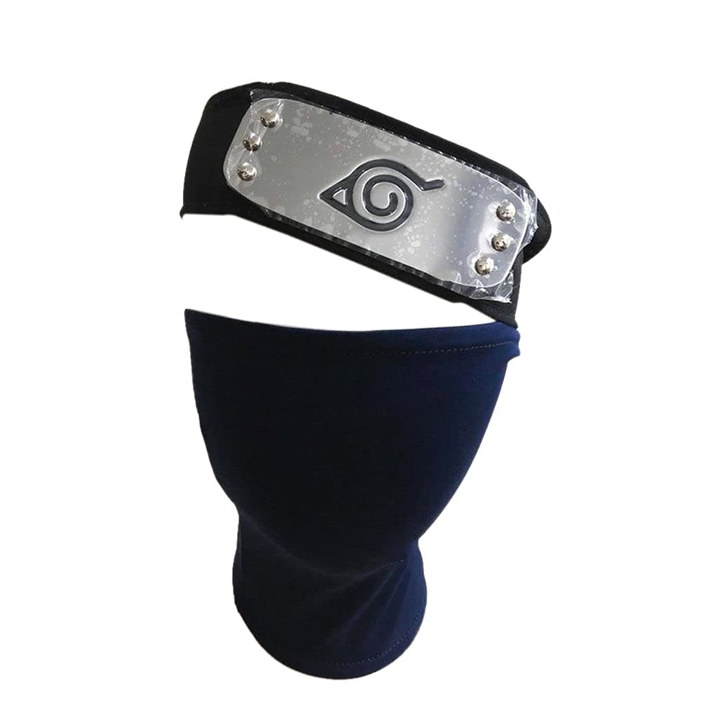 Leaf Village Logo Metal Plated Headband/Forehead Protector and Face Mask for Ninja Cosplay Accessories Black