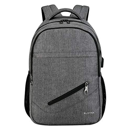 Laptop Backpack with USB Charging Port 14 15 Inch Computer Bag Water Repellent Lightweight Multi-Compartment School Backpack SLOTRA Bag Black Grey