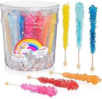Candy Envy - Magical Rainbow Rock Candy Sugar Sticks - 36 Individually Wrapped Party Favors - Assorted Colors