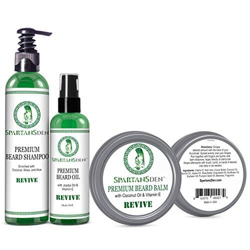 Spartans Den Beard Care Kit for Growth and Conditioning - 100% Natural with Tea Tree and Mint to Fight Dandruff and Itch, Promote Softness and Thicken Patchy Beards -"Revive"