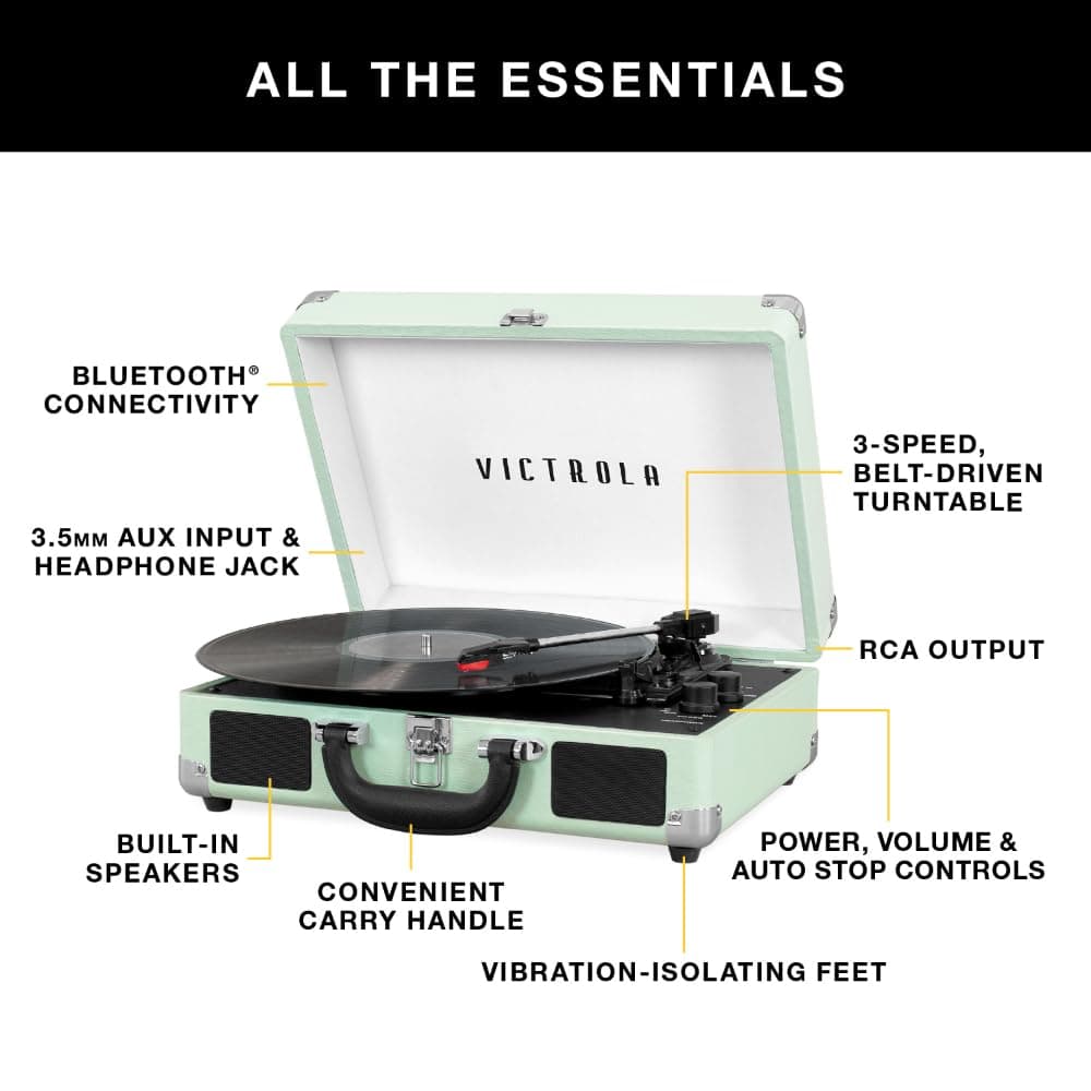 Victrola Journey+ Bluetooth Suitcase Record Player with Matching Record Stand
