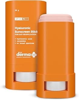 The Derma Co Hyaluronic Acid Sunscreen Stick Spf 60 Pa++++ With Hyaluronic Acid to Retain Moisture, Smooth Skin & Ceramide to Helps Hydrate The Skin | Hands-Free Application | For All Skin Types, 20g
