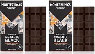 Montezuma's Absolute Black, 100% Cocoa, Dark Chocolate Orange & Cocoa Nibs, Gluten Free & Naturally Vegan, 90g Bar (Pack of 2)