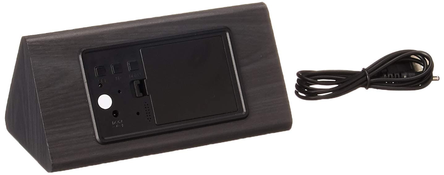 Digital Alarm Clock, 3 Alarm Settings, with Wooden Electronic LED Time Display, Dual Temperature & Humidity Detect, Ideal for Bedroom, Bedside Kids, Batteries not Needed