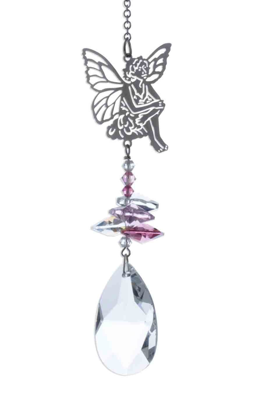 Fairy Sitting Down Rainbow Making Hanging Window Crystal Suncatcher
