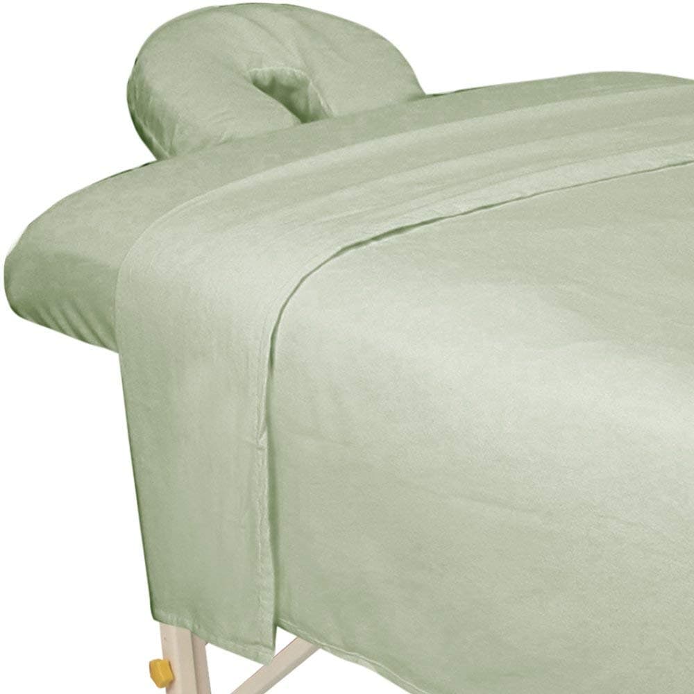 ForPro Premium Flannel 3-Piece Massage Sheet Set, Sage, for Tables, Includes Flat Sheet, Fitted and Face Rest Cover