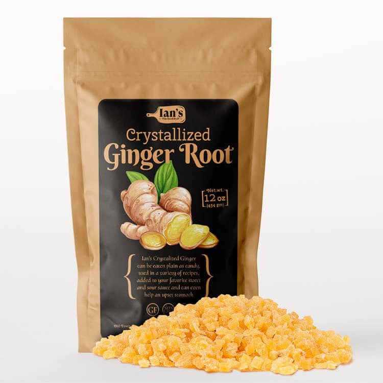 IAN's Crystallized Ginger Pieces (12oz) - Candied Ginger Chews for Nausea, Snacking & Baking - Healthy Snacks