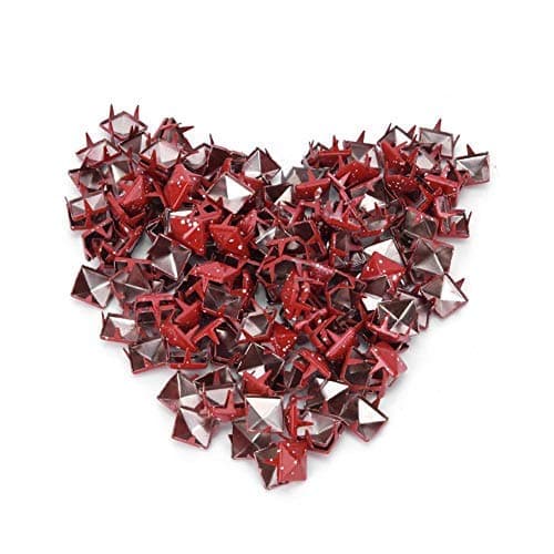 HEEPDD 200 Pcs Four Jaw Rivets, 9mm Metal Pyramid Studs Spike Studs Punk Spikes Spots Studs Leathercraft Spike Rivets Bag Leather Clothing Bag Decorative Shoes Rivet(Red Bottom White Dot)