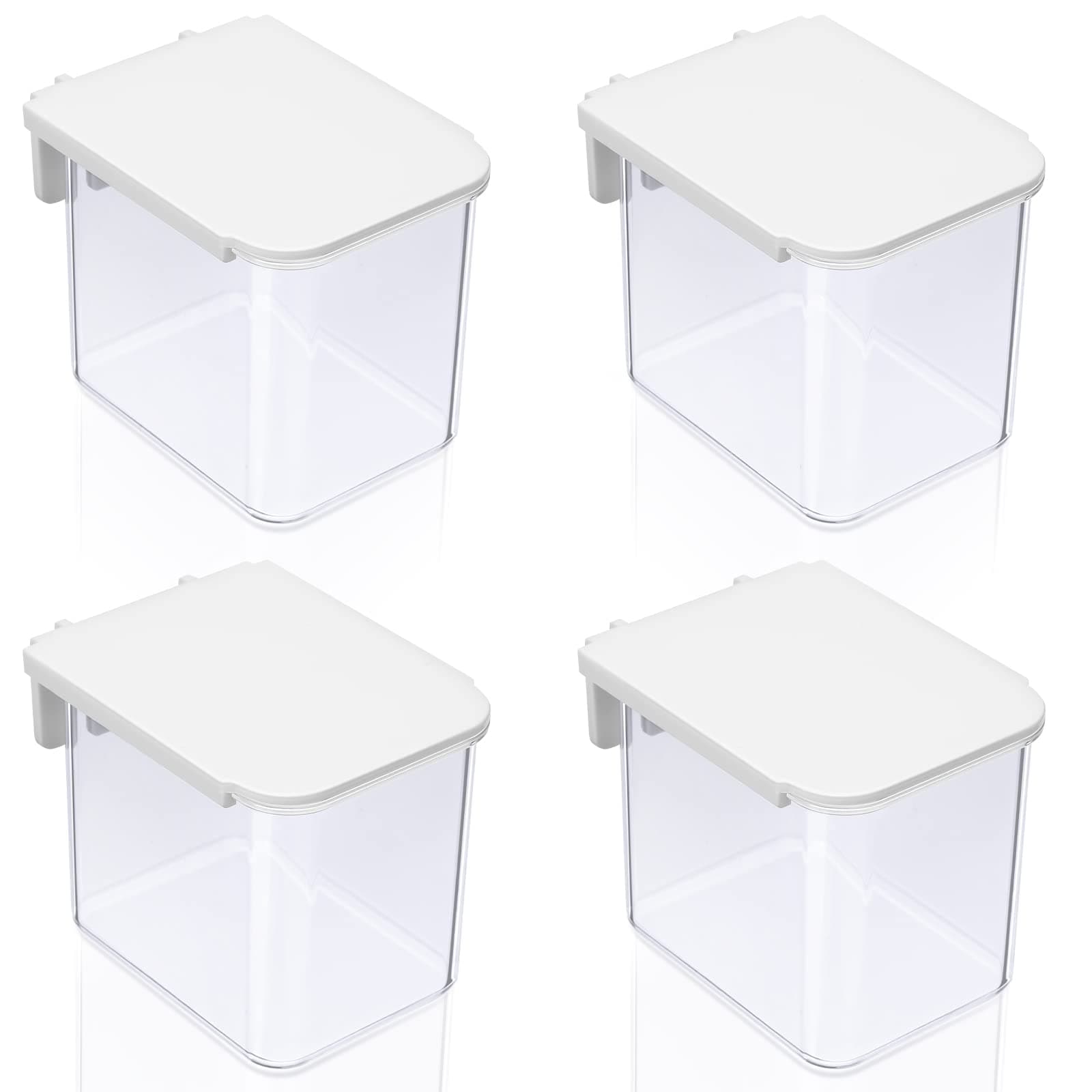 Yulejo4 Pack Pegboard Containers with Lid White Clear Pegboard Bins with Hooks Pegboard Accessories Plastic Pegboard Bins for Garage Kitchen Craft Room Storage, 3.9 x 3.2 x 3.2 Inch