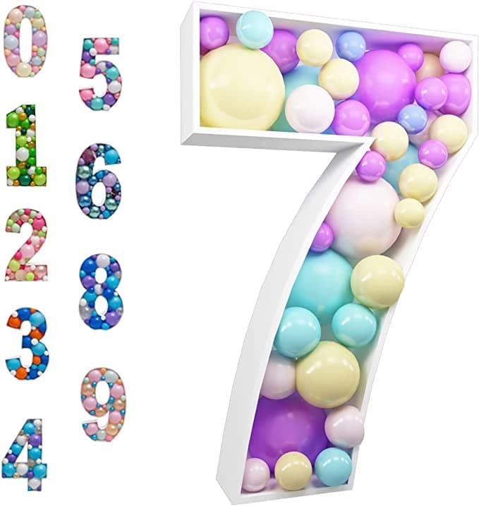 GHAKKE Mosaic balloon frame lit subtitle pre cut kit No 7. Super large foam board birthday background birthday boys and girls party anniversary decoration (Number 7)