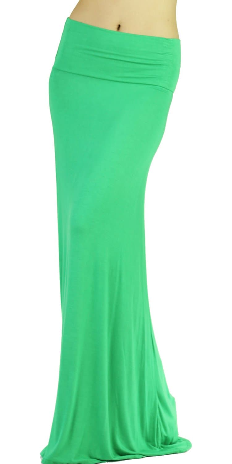 Red Lime Sunday Women's Rayon Span Regular To Plus Basic Maxi Long Skirt - Solid (SMALL, GREEN)