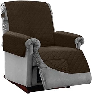 Sofa Shield Recliner Slip Cover with Patented Strap, Cushion Protector, Reversible Stain and Dog Tear Resistant Slipcover, Quilted Microfiber 28in Seat, Washable Covers for Dogs Pets Kids, Chocolate