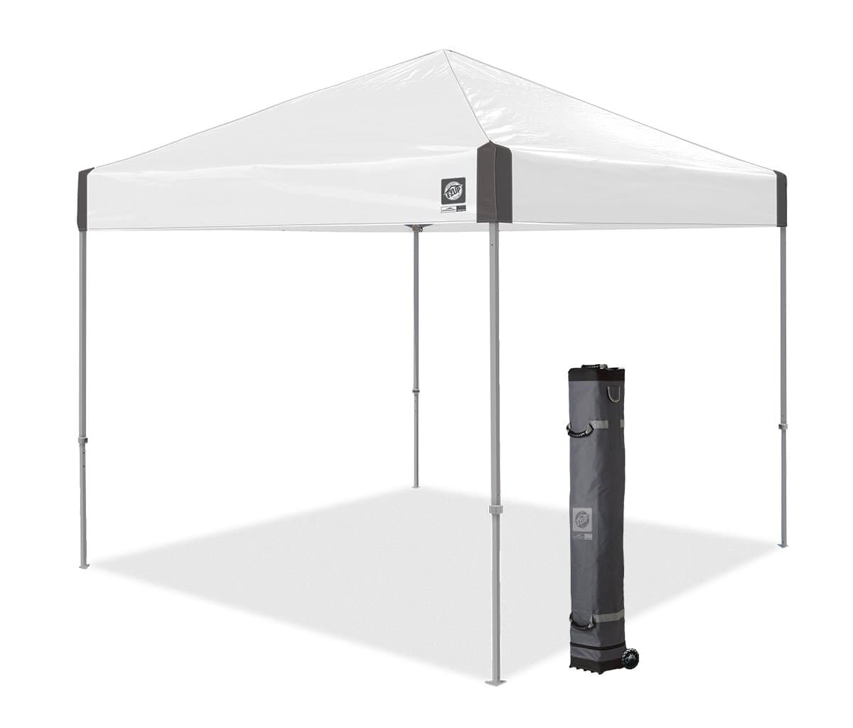E-Z UP Ambassador Instant Pop Up Canopy Tent, 10' x 10', Roller Bag and 4 Piece Spike Set, Slate White