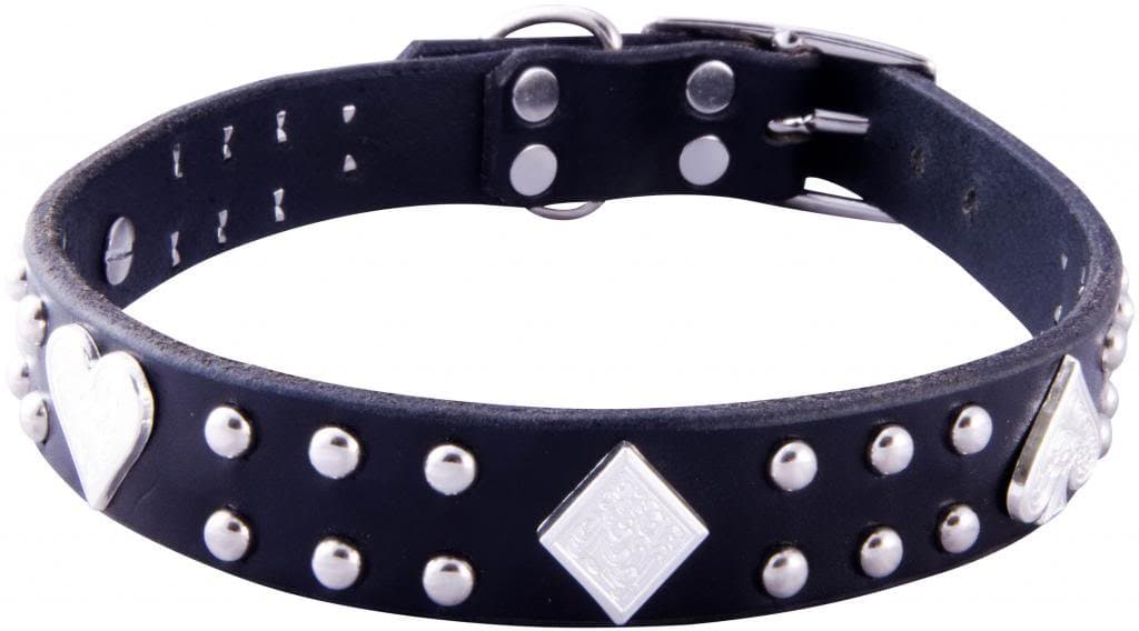 Paco Collars - "Maverick" - Handmade Leather Medium Dog Collar - 1"Wide - Silver - Black 14"-16"