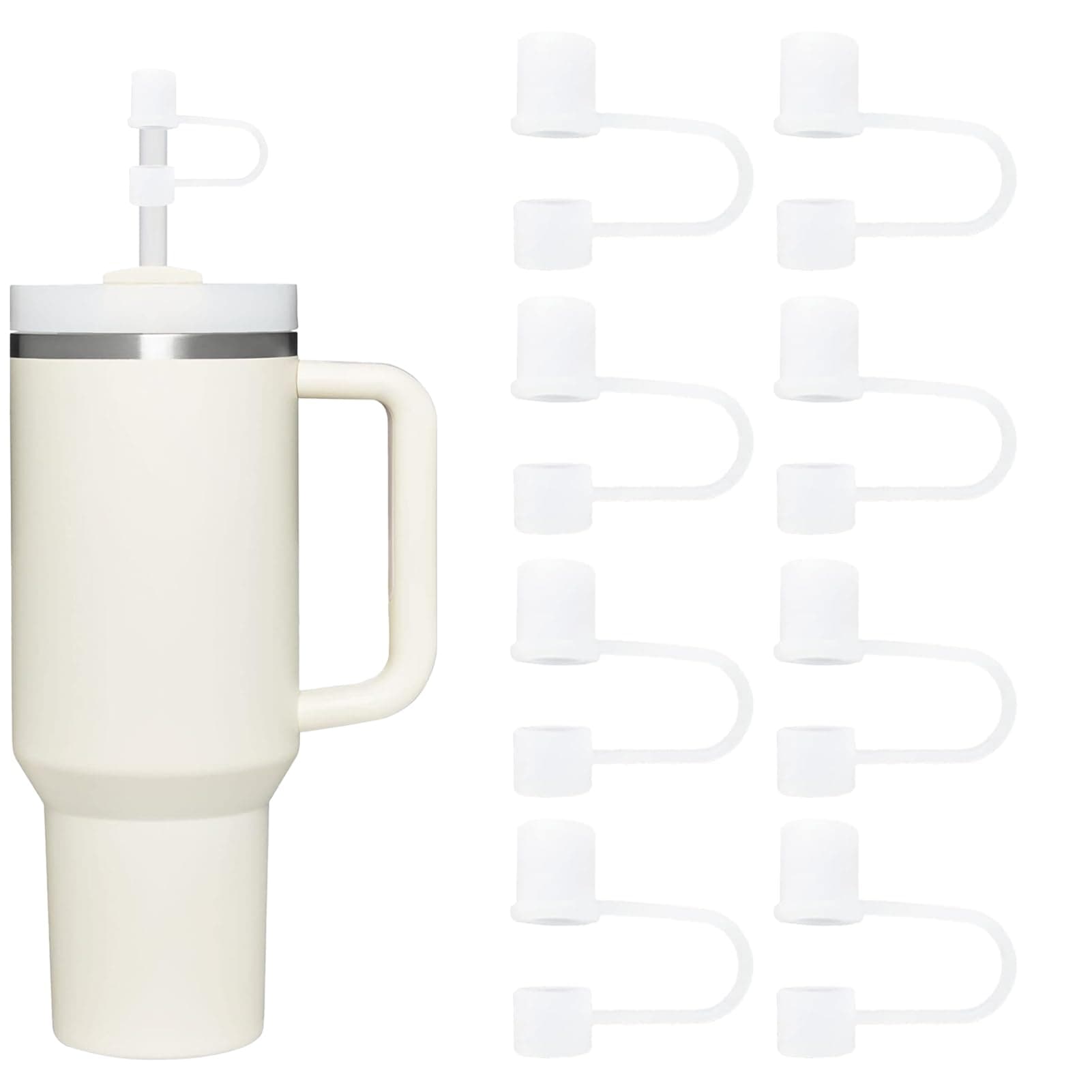 8 Pcs Silicon Stanley Straw Toppers for 30oz 40oz Cup With Lid - Cover Cap for Stanley, Owala, Osse Tumblers With 10mm/0.39 Inch Straw - 8pcs-Basics-White