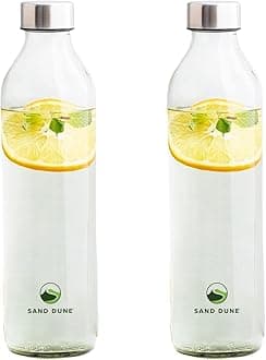 SAND DUNE Set of 2, 800 ml Each Glass Water Bottle, with Leak-Proof Airtight Stainless-Steel Lid for Water, Smoothie, Juices - Reusable Travel Glass Drinking Fridge Bottles