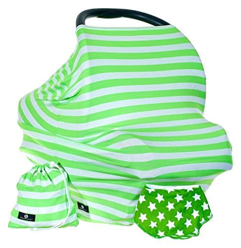 Baby Benjamin Car Seat and Nursing Cover with Bib and Drawstring Bag, Lime