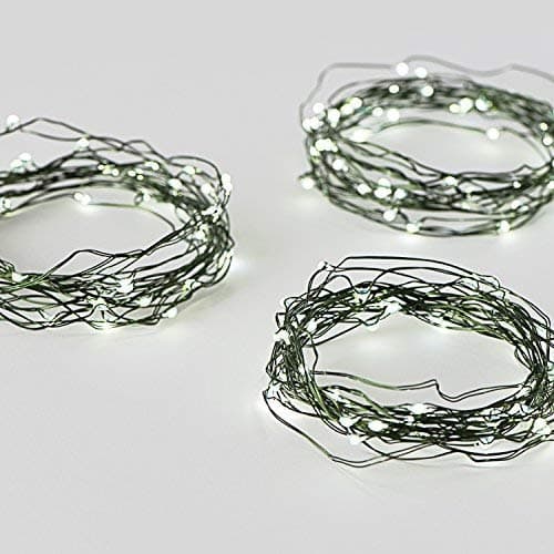 LampLust Green Fairy Lights with 60 Cool White LEDs - Pack of 3 Mini Firefly String Lights, 12 Ft Strands, Dark Green Wire, Battery Operated, Timer Included, Water Resistant for Indoor/Outdoor Use