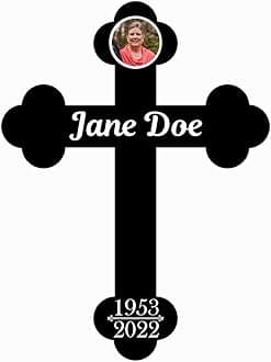 PK Décor Sympathy Gift for Loss of Mom - CHOOSE Color - Photo Cross Memorial Marker - Funeral Flower Arrangements Keepsake Accent Stake - Temporary Grave Marker (Cross 3)