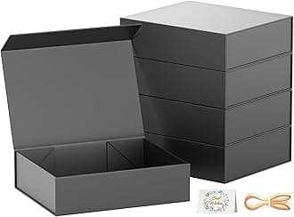 PSHVYM Gift Boxes with Lids, 11.5x7.8x3 In Black Gift Box for Presents Magnetic Closure for T-Shirts, Gloves, Scarves, Books, Baby Clothes, Clothing Gift Wrap, Contains Card, Ribbon (5PACK)