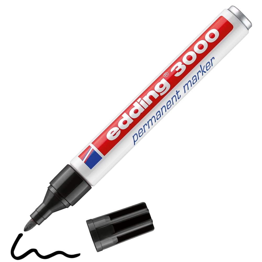 3000 Permanent Marker - Black - 1 Pen - Round Tip 1.5-3 Mm - Quick Drying Permanent Marker - Waterproof, Smudge-Proof - For Cardboard, Plastic, Wood, Metal - Universal Marker