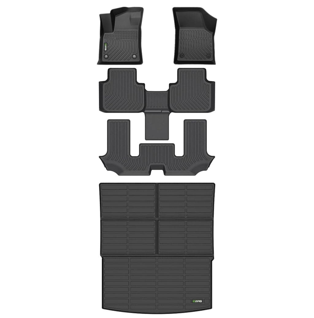 HAFIDI® Floor Mats & Cargo Liner Set Fit for 2018-2024 Volkswagen Atlas (6 Passenger Bucket) All Weather Protection TPE Anti-Slip Automotive Full Set Floor Liners Custom VW Atlas Accessories - Black