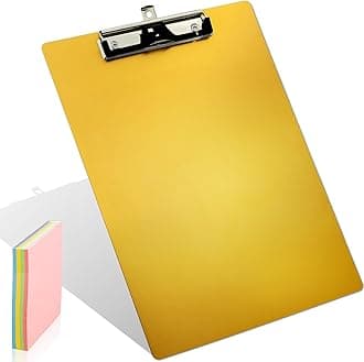 Aluminum Metal Clipboard Stainless Hangable Pen Holder Low-Profile Clip Board Size A4 9" x 12.6" with Sticky Note for School Office Business Medical Professionals Workshop Factory (Gold, Aluminum-A4)