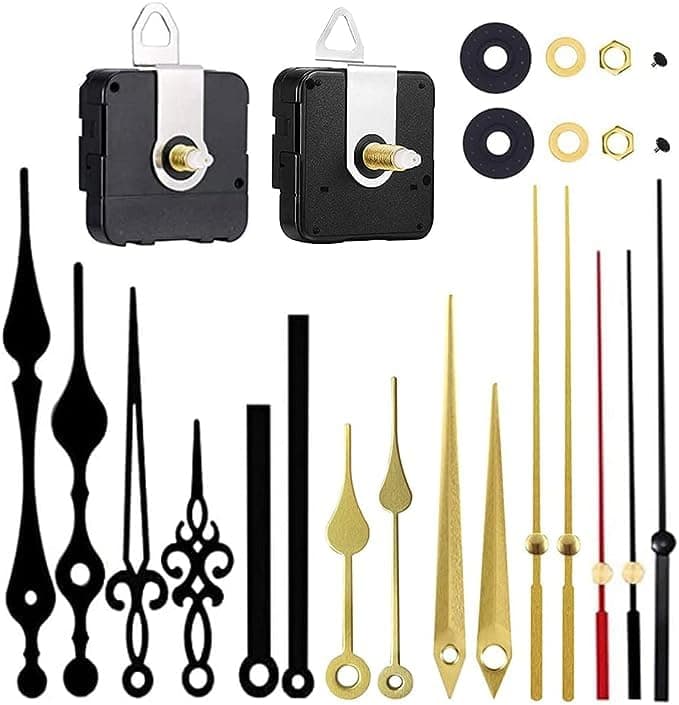 Alonea Silent Quartz Clock Movement, DIY Wall Clock Mechanisms Motor Replacement Repair Parts Replacement Including 2 Different Shaft Length Clock Movement 5 Pairs of Hands And 3 Seconds Hands (Red)