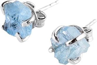 AA Raw Gemstone Rough Crystal Stone Dainty Stud Earrings for Women, Birthstone Handmade Wedding Jewelry, 925 Sterling Silver 4-Prong Setting Earrings, Birthday Gifts for Mom, Girls