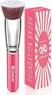 Lamora Makeup Brush Foundation Kabuki - Flat Top Face Brush for Liquid, Cream, and Powder Cosmetics - Full Coverage Blending, Buffing, Stippling, Contouring