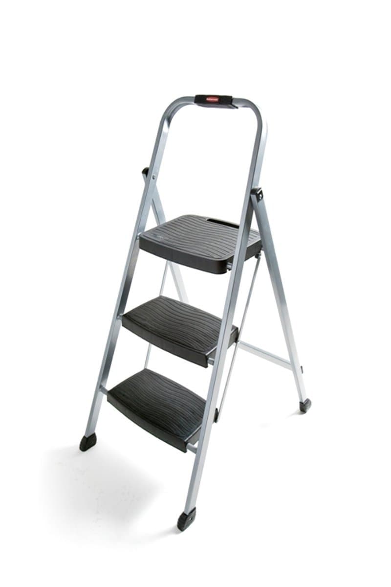 3-Step Steel Ladder,Folding Step Stool with Hand Grip and Non-Slip Feet, Silver, Tested to ANSI US Safety Standards, No Assembly Required