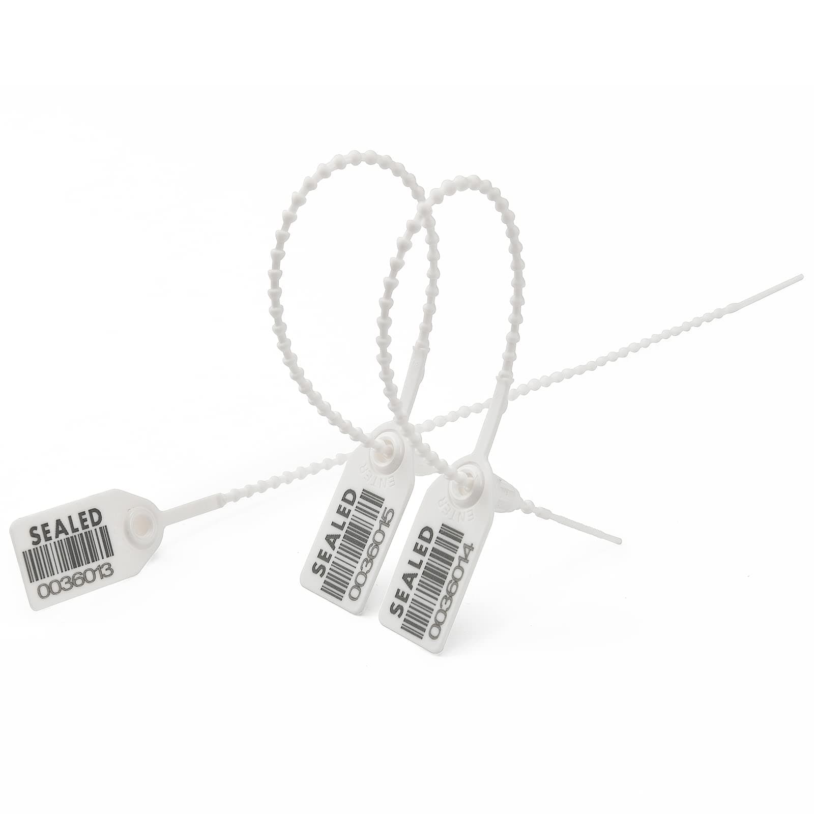 500 White Plastic Barcode Seals, Numberd Plastic Tamper Seals Security Tags, Pull-Tite Safety Zip Ties, Tamper Proof Tags Plasic Locks for Fire Extinguishers