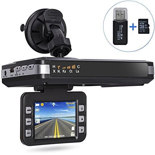 Aisino Dash Cam and Radar Speed Detector 2 in 1 Car DVR Dashboard Camera Recorder with Full Band, Mute Button, Loop Recording, G-Sensor, 16GB TF Card, Grey